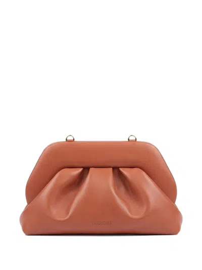 Themoirè Ruched Clutch Bag In Brown