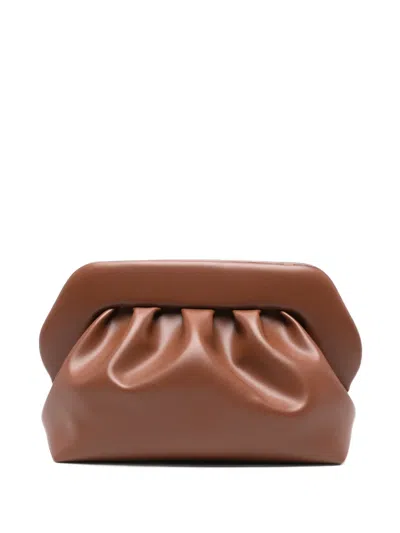 Themoirè Ruched Clutch Bag In Brown