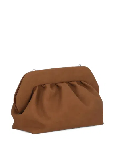 Themoirè Ruched Clutch Bag In Brown