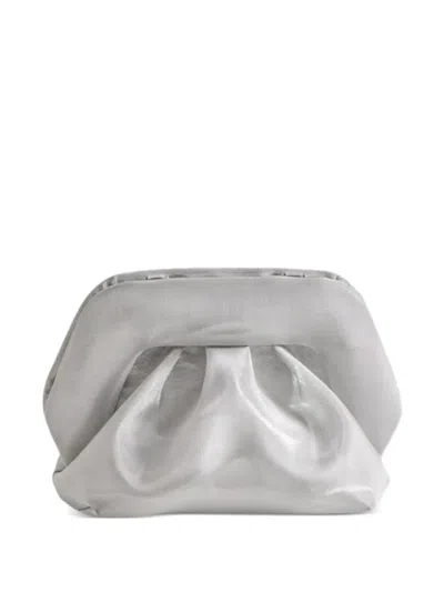 Themoirè Ruched-detail Clutch Bag In Silver