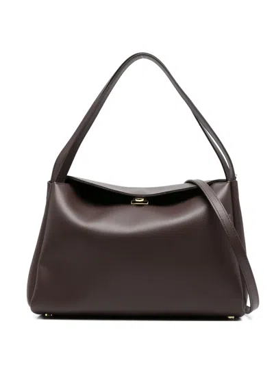Themoire' Shoulder Bag With Zippered Pocket In Brown