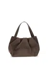 Themoirè Pleated Top-handle Tote Bag In Brown