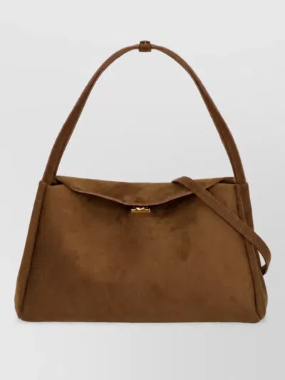 Themoirè Shoulder Suede Tote Bag In Brown