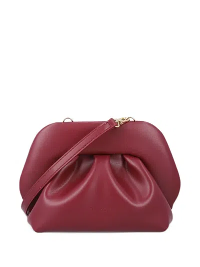 Themoirè Small Bios Ruched Clutch Bag In Burgundy