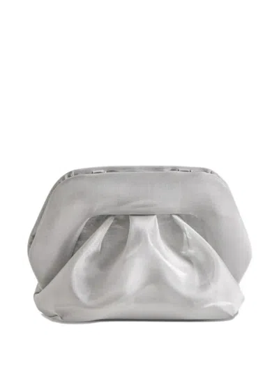 Themoirè Small Bios Ruched Clutch Bag In Silver