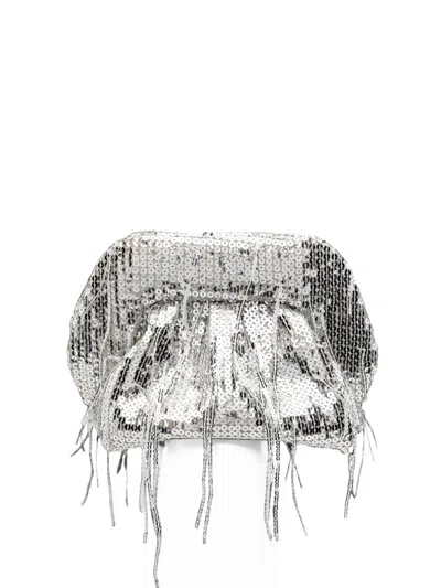 Themoirè Small Bios Sequin-embellished Fringed Clutch Bag In Silver