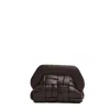 Themoirè Small Brown Woven Leather Clutch With Geometric Silhouette In Brown