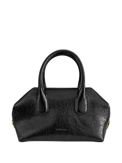 Themoire' Small Crinkled-effect Shoulder Bag In Black