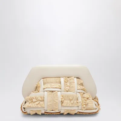 Themoirè Small Tia Clutch In Butter Color With Raffia Inserts In Neutral