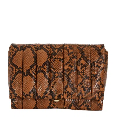 Themoirè Snakeskin-effect Clutch Bag In Brown