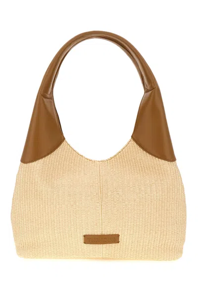 Themoirè Straw Ninfa Handbag In Shell Caramel
