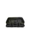 Themoirè Structured Black Vegan Leather Clutch With Beige Stitching In Black
