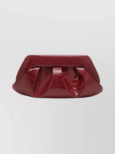 Themoirè Structured Pleated Clutch Bag Crocodile Texture In Red