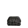 Themoirè Structured Woven Clutch With Beige Stitching In Black