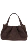 Themoirè Suede Athena Handbag With Adjustable Strap In Brown