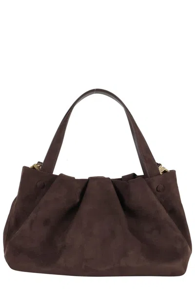 Themoirè Suede Athena Handbag With Adjustable Strap In Black