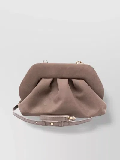 Themoirè Suede Pleated Clutch Bag With Detachable Strap