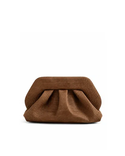 Themoire' Textured Croc-embossed Clutch Bag In Rocky Road