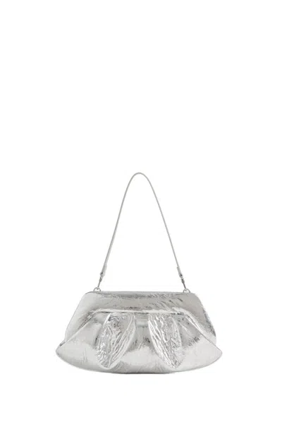 Themoirè Textured Pineapple Leaf Handbag With Leaf-like Embellishments In Silver