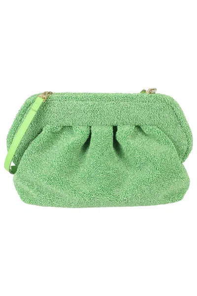 Themoirè Textured Shoulder Bag With Adjustable Strap In Green