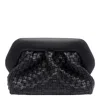 Themoirè Tia Black Clutch Bag With Woven Straw Motif And Shoulder Strap In Black