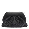 Themoirè Tia Black Clutch Bag With Woven Straw Motif And Shoulder Strap In Black