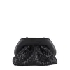 Themoirè Tia Black Clutch Bag With Woven Straw Motif And Shoulder Strap In Black