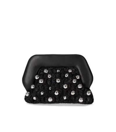 Themoirè Gea Straw Beads Black Clutch Bag