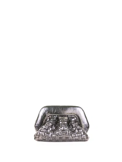 Themoirè Micro Silver Clutch With Shoulder Strap