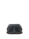 Themoirè Tia Black Clutch Bag With Woven Straw Motif And Shoulder Strap In Black