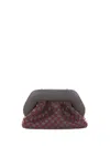 Themoirè Tia Clutch Bag In Ebony With A Woven Suede Motif And Shoulder Strap