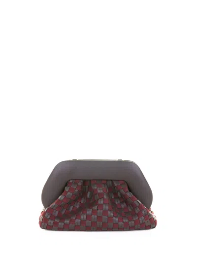 Themoirè Tia Clutch Bag In Ebony With A Woven Suede Motif And Shoulder Strap