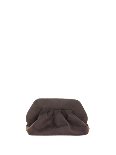 Themoirè Tia Ebony Suede Clutch With Shoulder Strap In Gray
