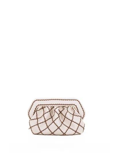 Themoirè Vegan Checked Clutch With Shoulder Strap In Neutral