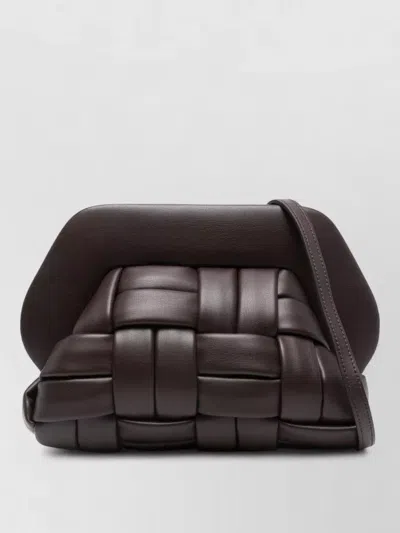 Themoirè Tia Clutch Bag Woven Shoulder Strap In Brown