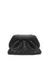 Themoirè Tia Black Clutch Bag With Woven Straw Motif And Shoulder Strap In Black