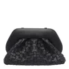 Themoirè Tia Black Clutch Bag With Woven Straw Motif And Shoulder Strap In Black