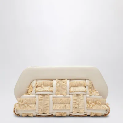 Themoirè Tia Clutch In Butter Color With Raffia Inserts In Neutral
