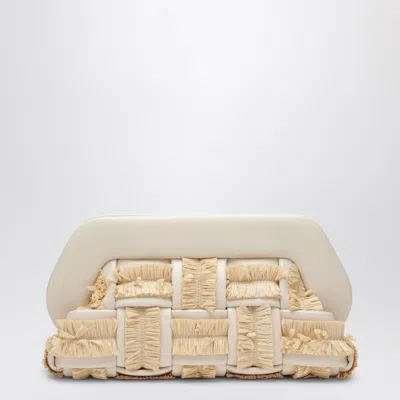 Themoirè Tia Clutch In Butter Color With Raffia Inserts In Sand