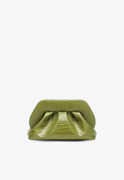 Themoirè Tia Croc-embossed Leather Clutch In Green