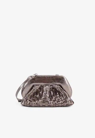 Themoirè Tia Laminated Faux Leather Clutch Bag In Silver