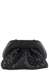 Themoirè Tia Black Clutch Bag With Woven Straw Motif And Shoulder Strap In Black