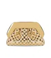 Themoirè Tia Micro Weaved Straw Laminated Gold Clutch Bag