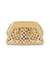 Themoirè Tia Micro Weaved Straw Laminated Gold Clutch Bag In Gold