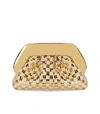 Themoirè Tia Micro Weaved Straw Laminated Gold Clutch Bag In Gold