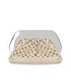 Themoirè Tia Micro Weaved Straw Laminated Silver Clutch Bag