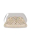 Themoirè Tia Micro Weaved Straw Laminated Silver Clutch Bag