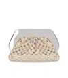 Themoirè Tia Micro Weaved Straw Laminated Silver Clutch Bag