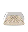 Themoirè Tia Micro Weaved Straw Laminated Silver Clutch Bag In Silver