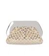 Themoirè Tia Micro Weaved Straw Laminated Silver Clutch Bag In Silver
